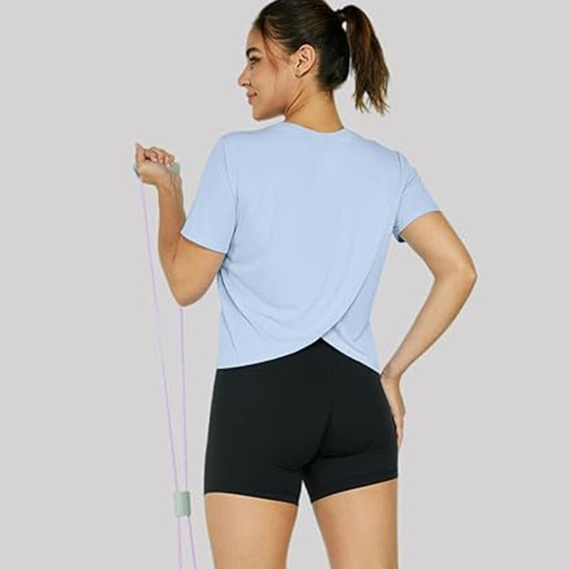 Women'S UPF 50+ Sun Protection Workout Shirts Short Sleeve Cropped Split Back Athletic Tops Active Running Gym Quick Dry Athletic Tops