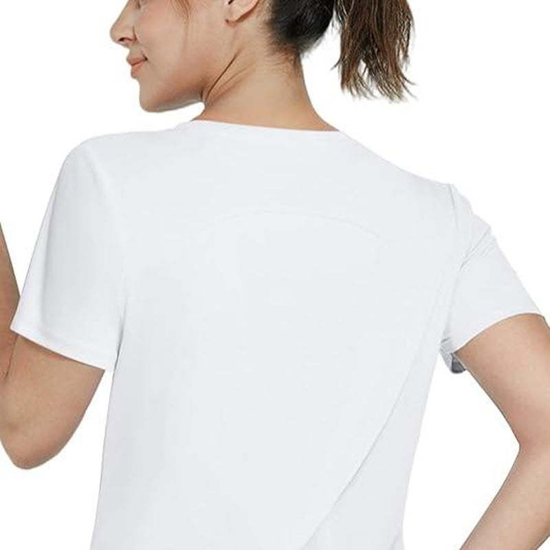 Women'S UPF 50+ Sun Protection Workout Shirts Short Sleeve Cropped Split Back Athletic Tops Active Running Gym Quick Dry Athletic Tops