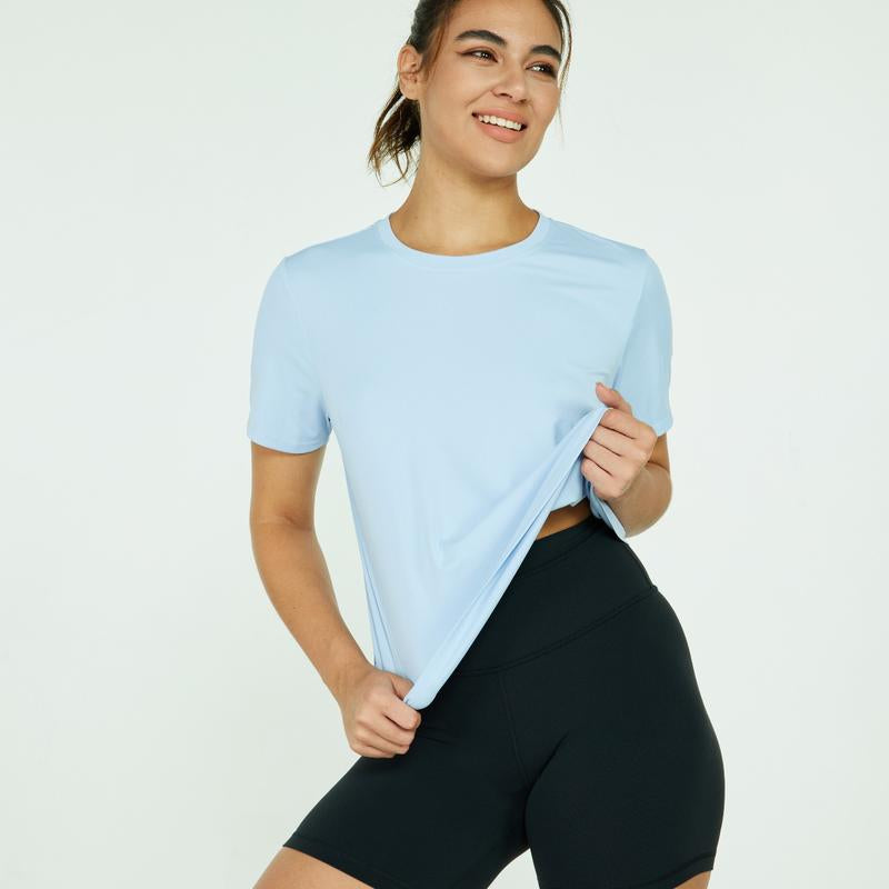 Women'S UPF 50+ Sun Protection Workout Shirts Short Sleeve Cropped Split Back Athletic Tops Active Running Gym Quick Dry Athletic Tops