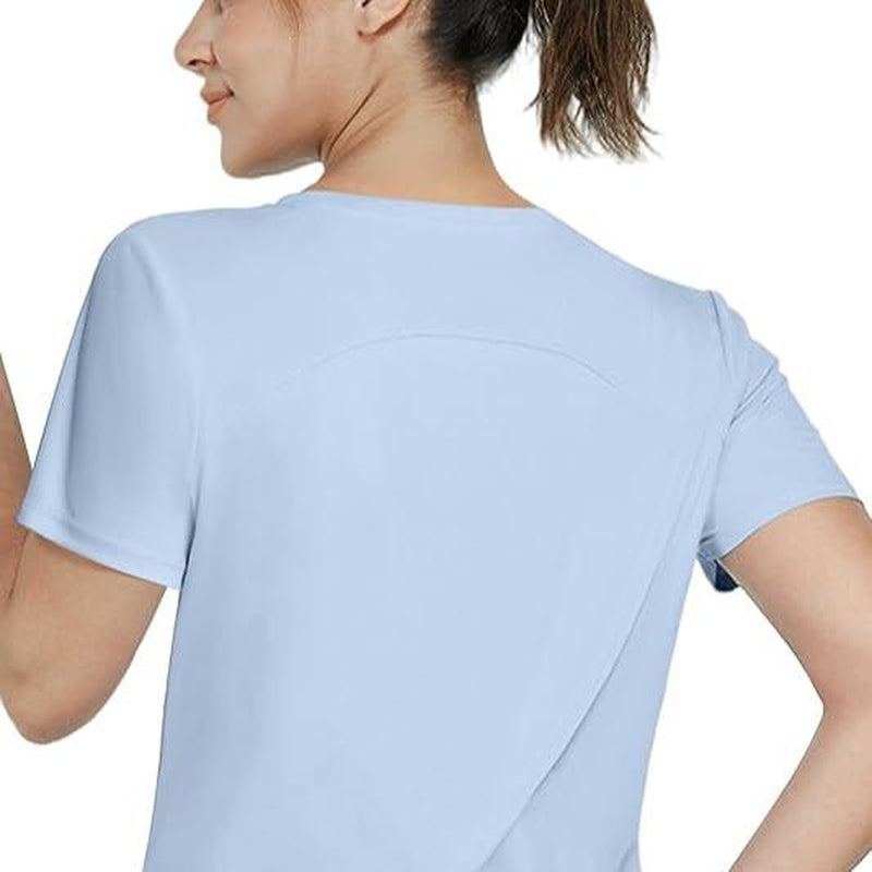 Women'S UPF 50+ Sun Protection Workout Shirts Short Sleeve Cropped Split Back Athletic Tops Active Running Gym Quick Dry Athletic Tops