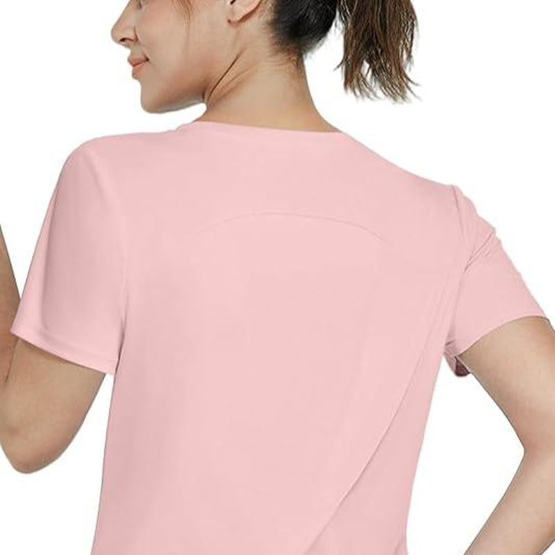 Women'S UPF 50+ Sun Protection Workout Shirts Short Sleeve Cropped Split Back Athletic Tops Active Running Gym Quick Dry Athletic Tops