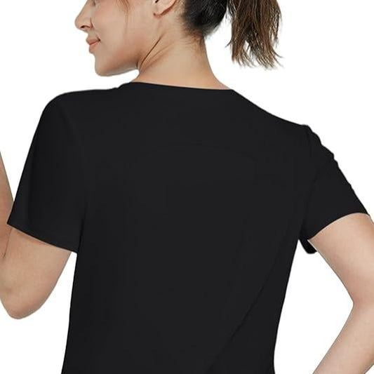 Women'S UPF 50+ Sun Protection Workout Shirts Short Sleeve Cropped Split Back Athletic Tops Active Running Gym Quick Dry Athletic Tops