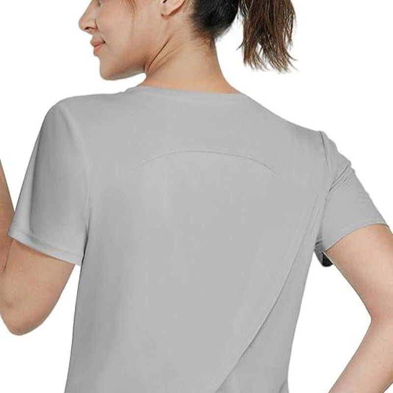 Women'S UPF 50+ Sun Protection Workout Shirts Short Sleeve Cropped Split Back Athletic Tops Active Running Gym Quick Dry Athletic Tops