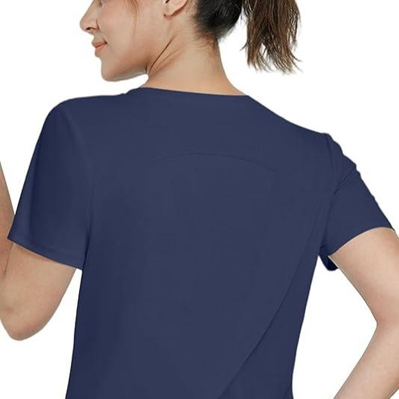 Women'S UPF 50+ Sun Protection Workout Shirts Short Sleeve Cropped Split Back Athletic Tops Active Running Gym Quick Dry Athletic Tops
